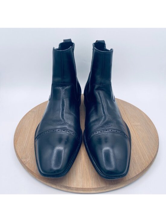 Hugo Boss Shoes Mens 11.5 Black Leather Cap Toe Chelsea Boots Brogue Ankle main image 10